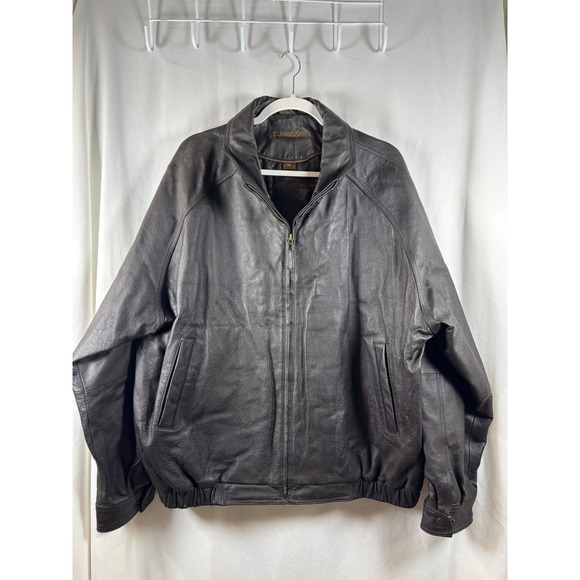 ST JOHNSBAY Other - ST JOHNSBAY Mens Dark Brown‎ Genuine Leather Bomber Jacket Lined Size XXL